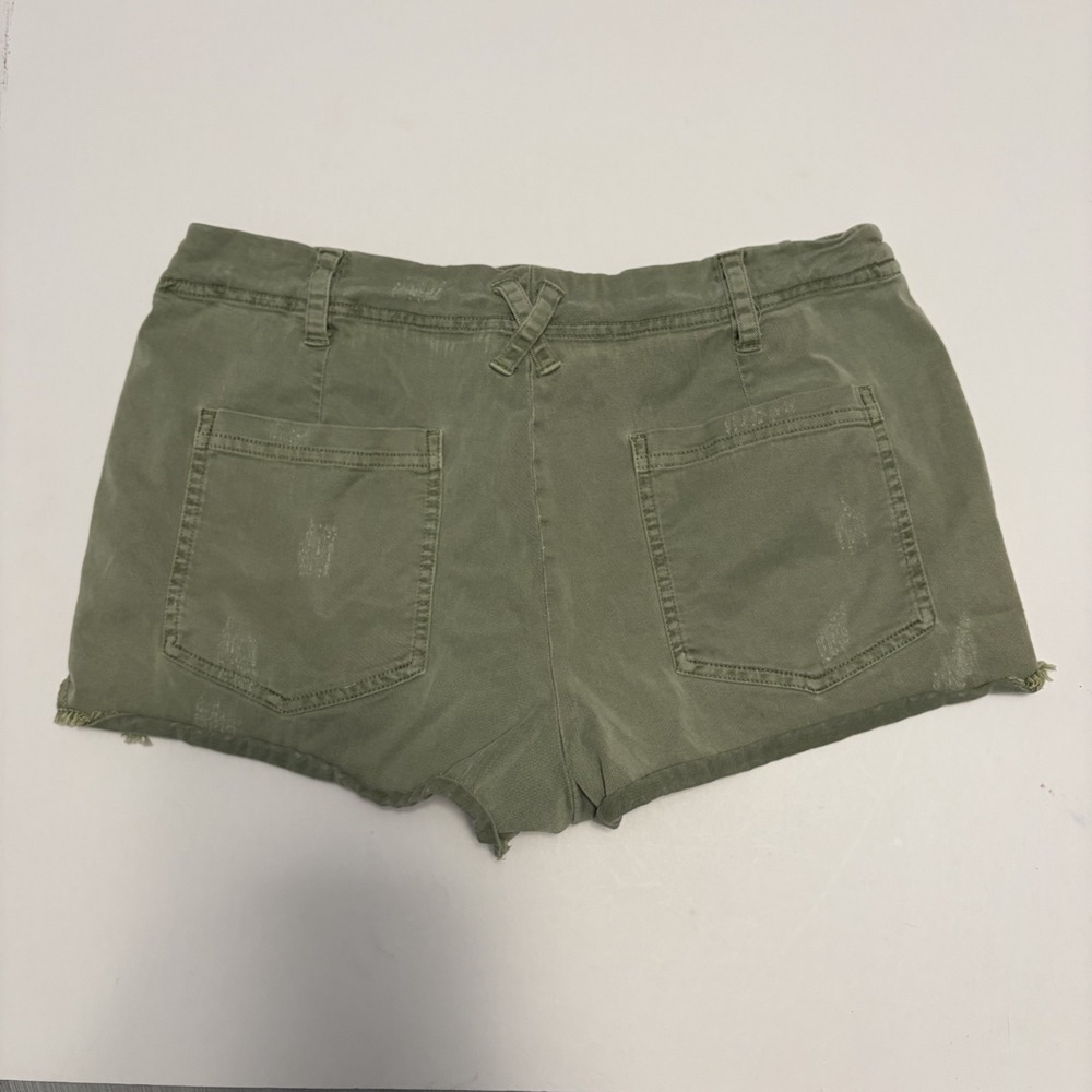 YFB Womens Y2K Olive Green Micro Mini Shorts M 29in Festival Boho Indie - Picture 2 of 10